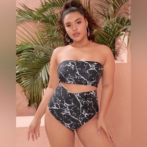 NEW plus marble print bandeau bikini swim suit